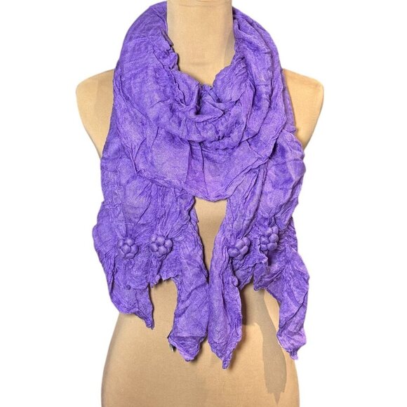 NWOT RAJ Boho Purple Scarf Crinkle Cotton Ruching Fashion Accessory Artsy - Picture 2 of 9